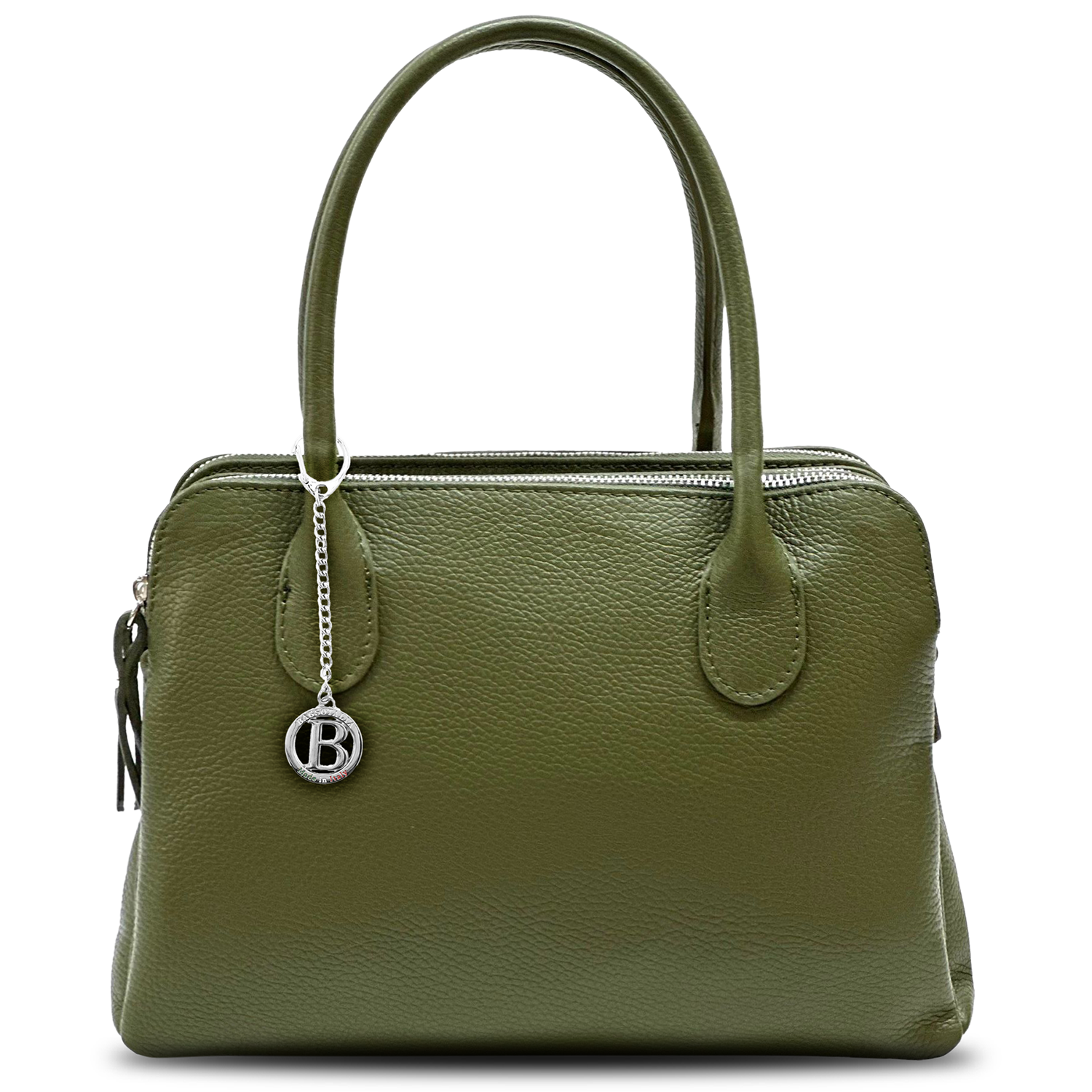 Háromrekeszes női táska természetes bőrből – zöld