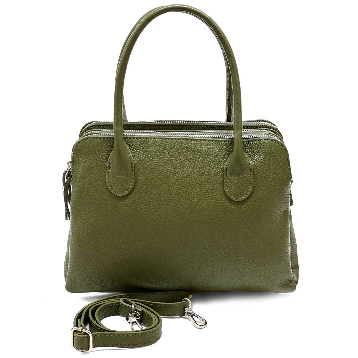 Háromrekeszes női táska természetes bőrből – zöld