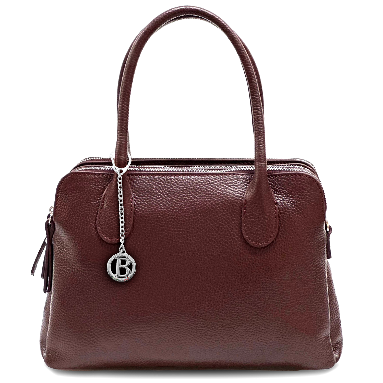 Háromrekeszes női táska természetes bőrből – bordó