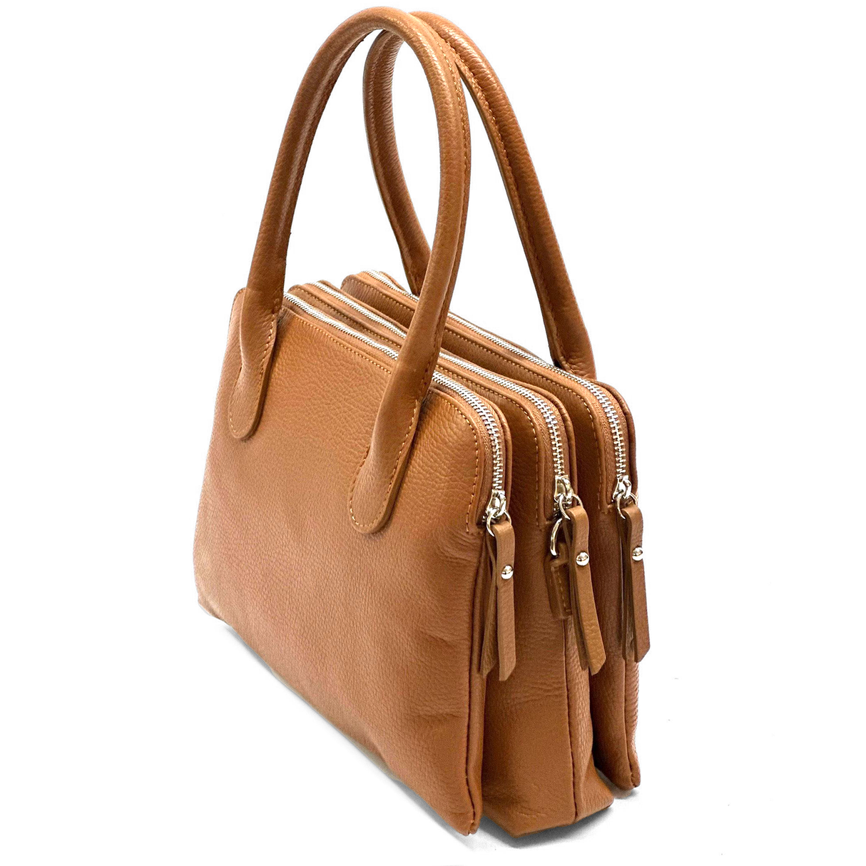 Háromrekeszes női táska természetes bőrből – téglabarna