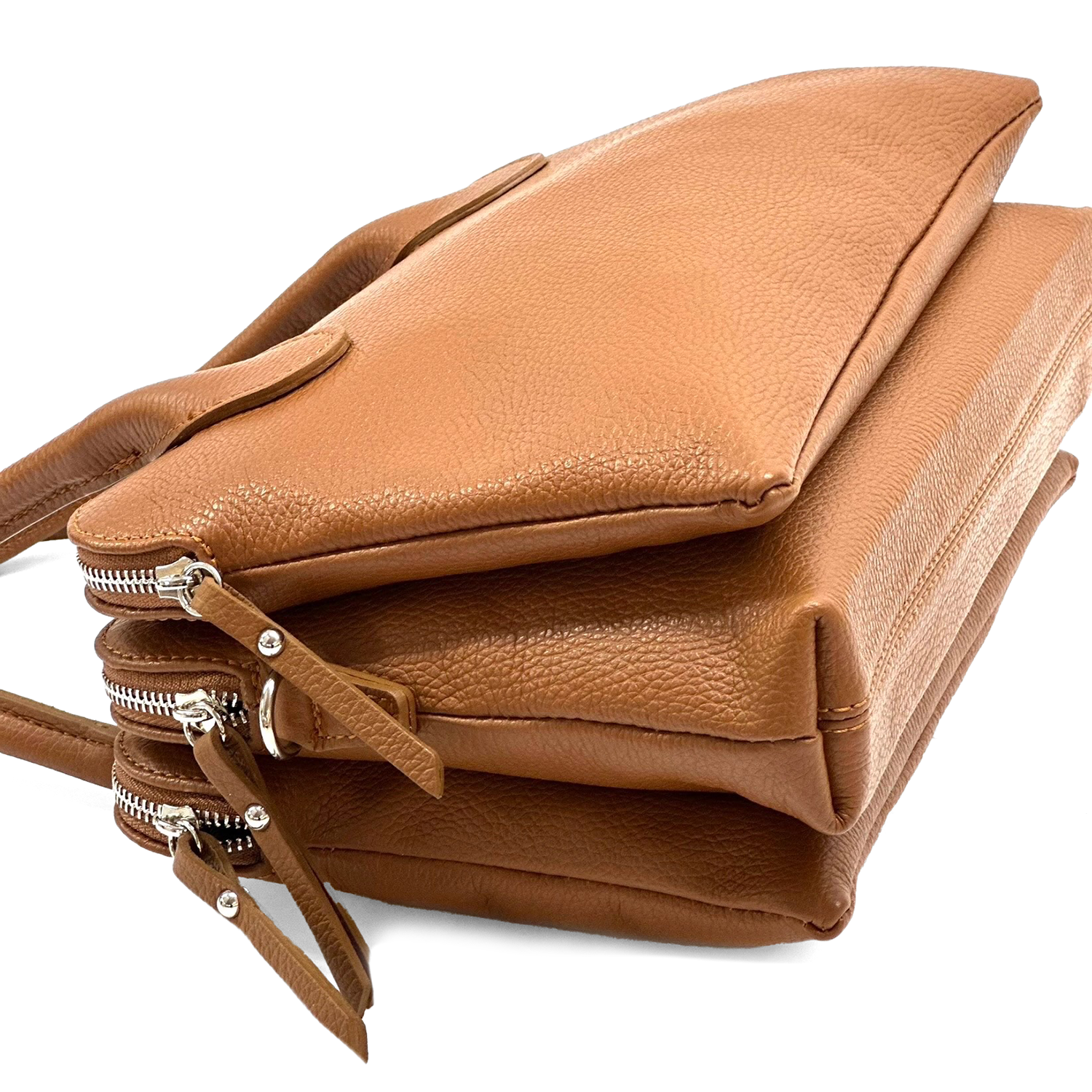 Háromrekeszes női táska természetes bőrből – fekete