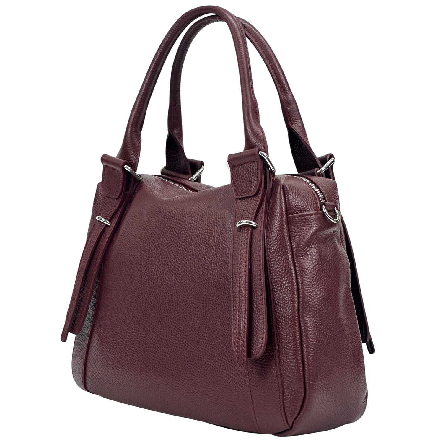 Nagy méretű női táska természetes bőrből – bordó