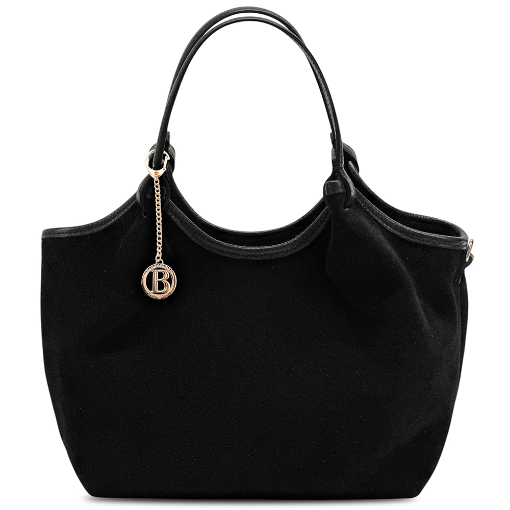 Nagy méretű női táska, zsák fazon, természetes velúrból – fekete