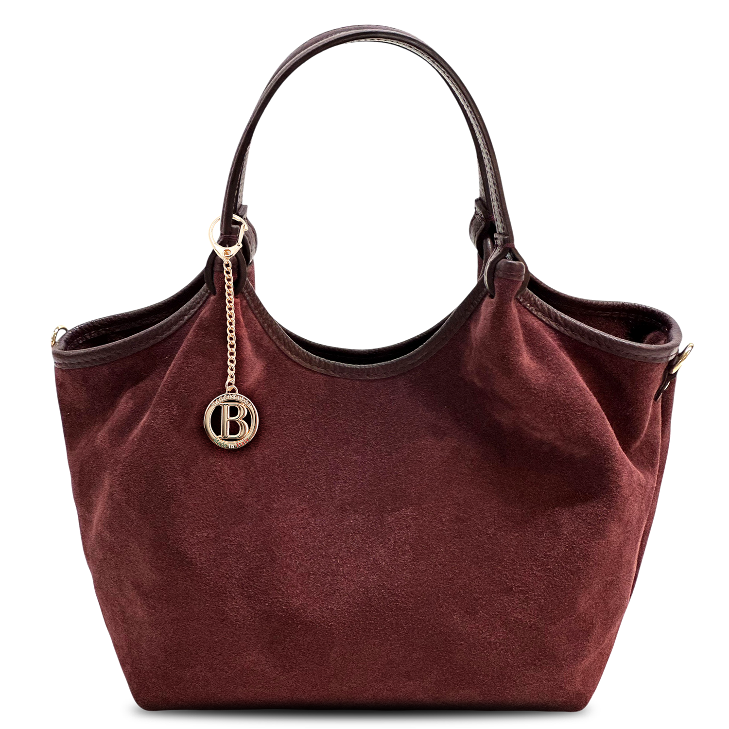 Nagy méretű női táska, zsák fazon, természetes velúrból – bordó