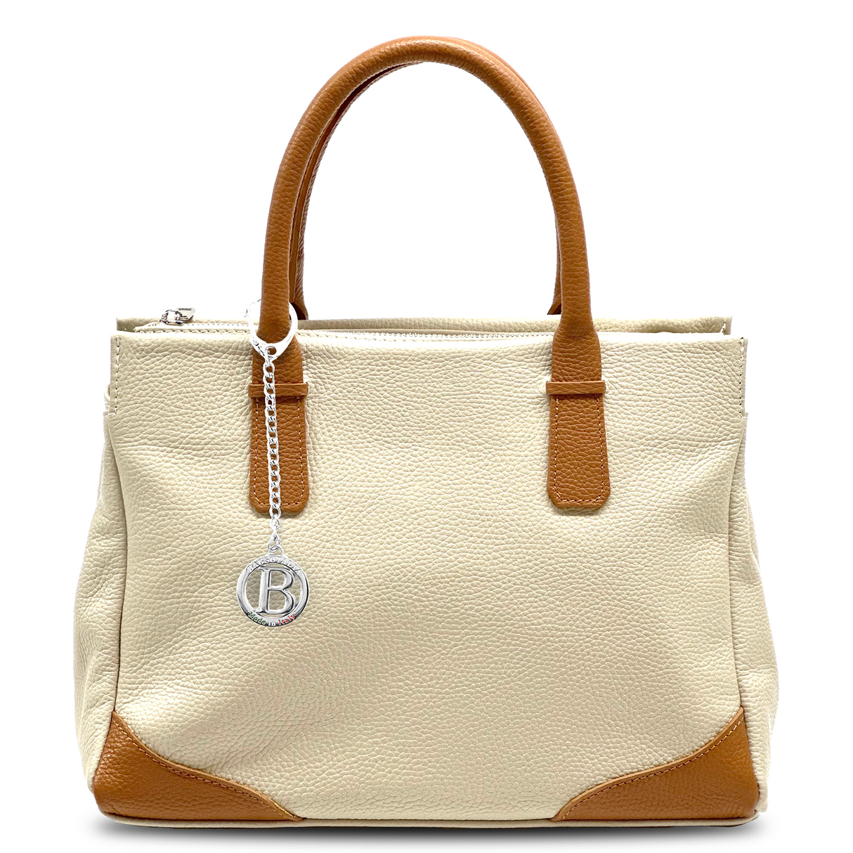 Női táska, természetes bőrből – bézs / téglabarna