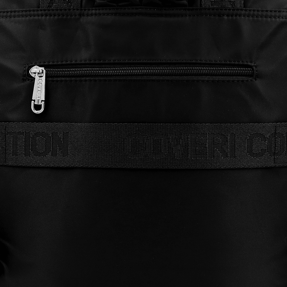 Női hátizsák szövetből, lógó pénztárcával - fekete