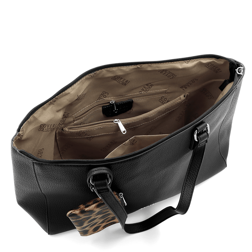 Táska típusú táska lógó pénztárcával, leopárd mintával Vanesa - fekete