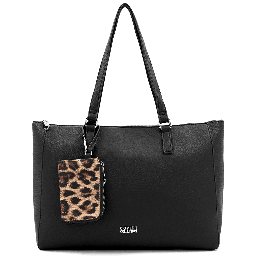 Táska típusú táska lógó pénztárcával, leopárd mintával Vanesa - fekete