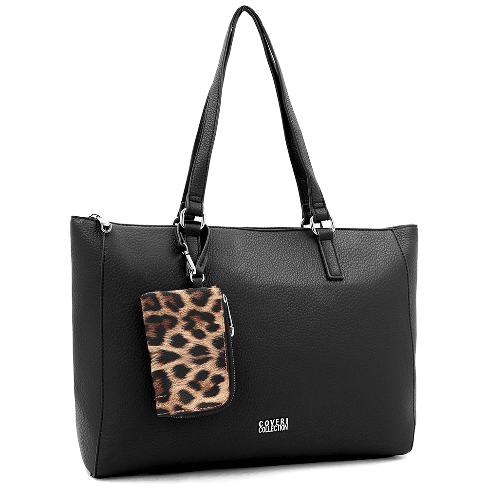 Táska típusú táska lógó pénztárcával, leopárd mintával Vanesa - fekete