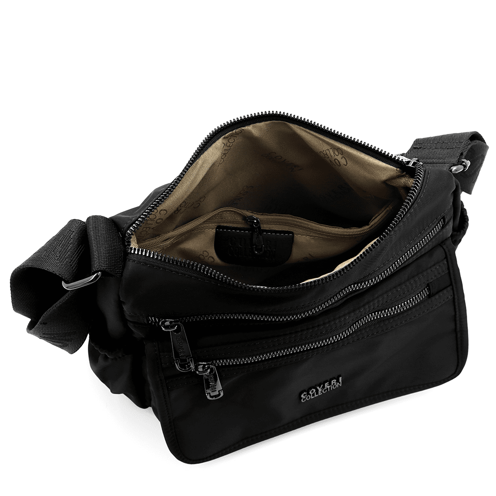 Női válltáska szövetből, sok zsebbel - fekete