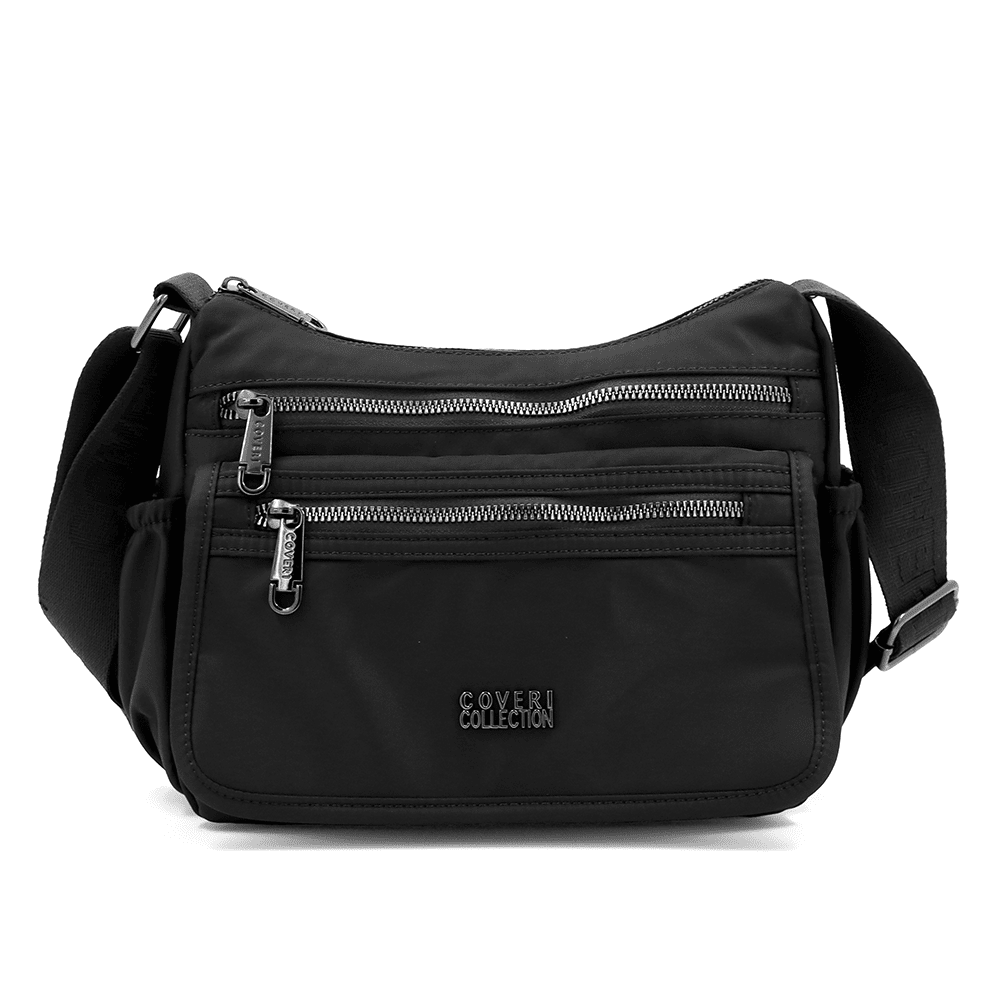 Női válltáska szövetből, sok zsebbel - fekete