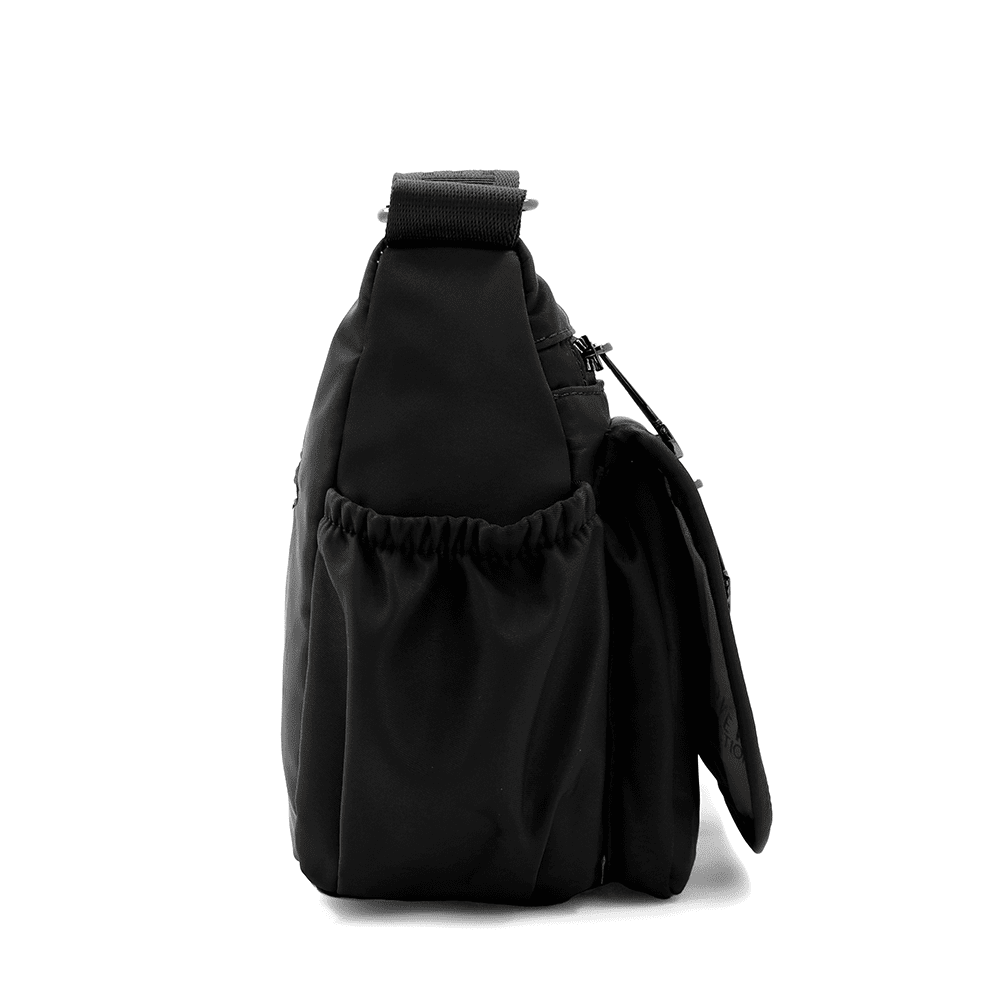 Női válltáska szövetből, sok zsebbel - fekete