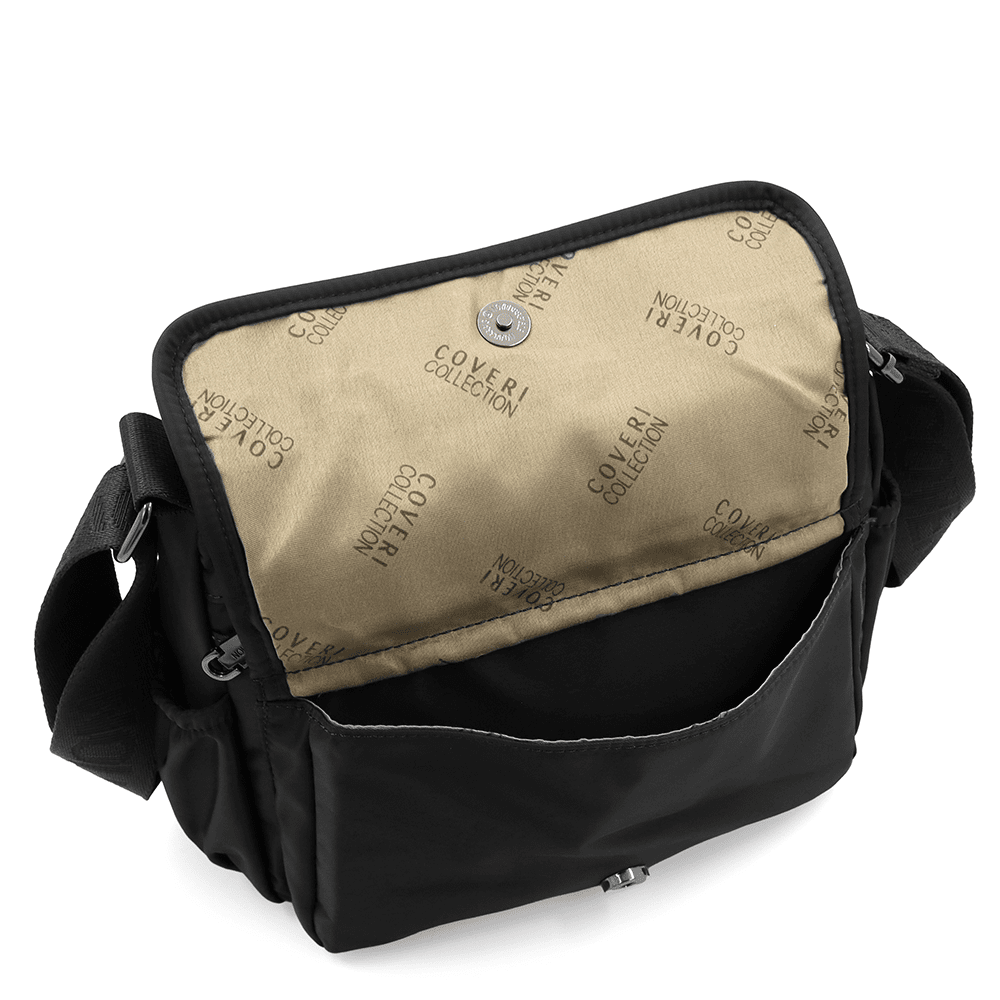 Női válltáska szövetből, sok zsebbel - fekete