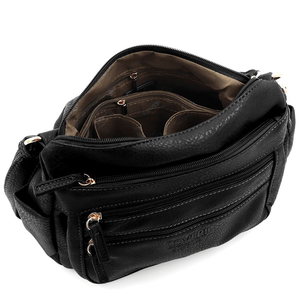 Női válltáska sok zsebbel Magi - fekete