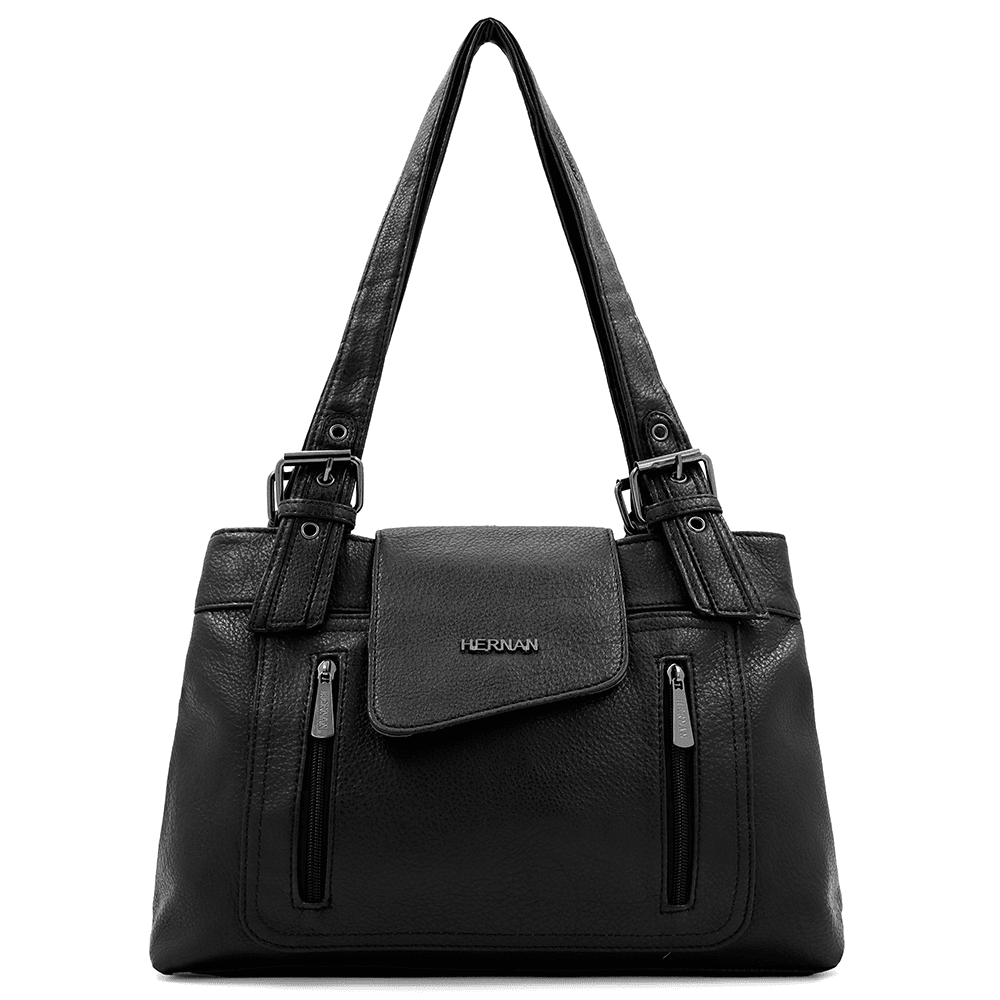 Női táska két rekesszel és sok zsebbel - fekete