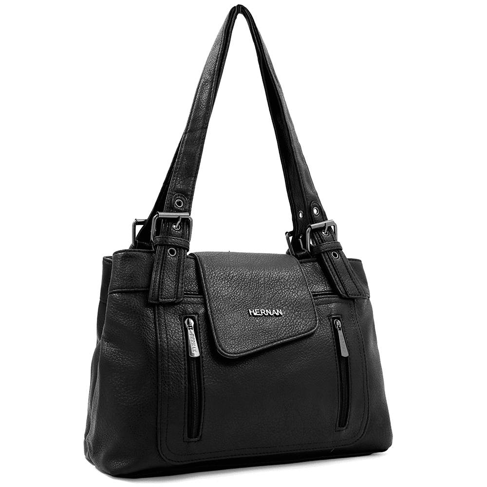 Női táska két rekesszel és sok zsebbel - fekete