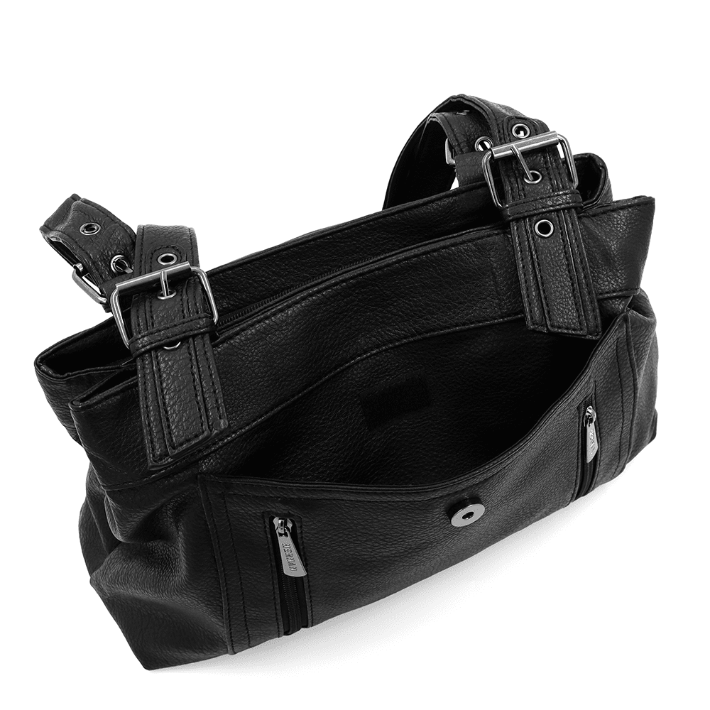 Női táska két rekesszel és sok zsebbel - fekete