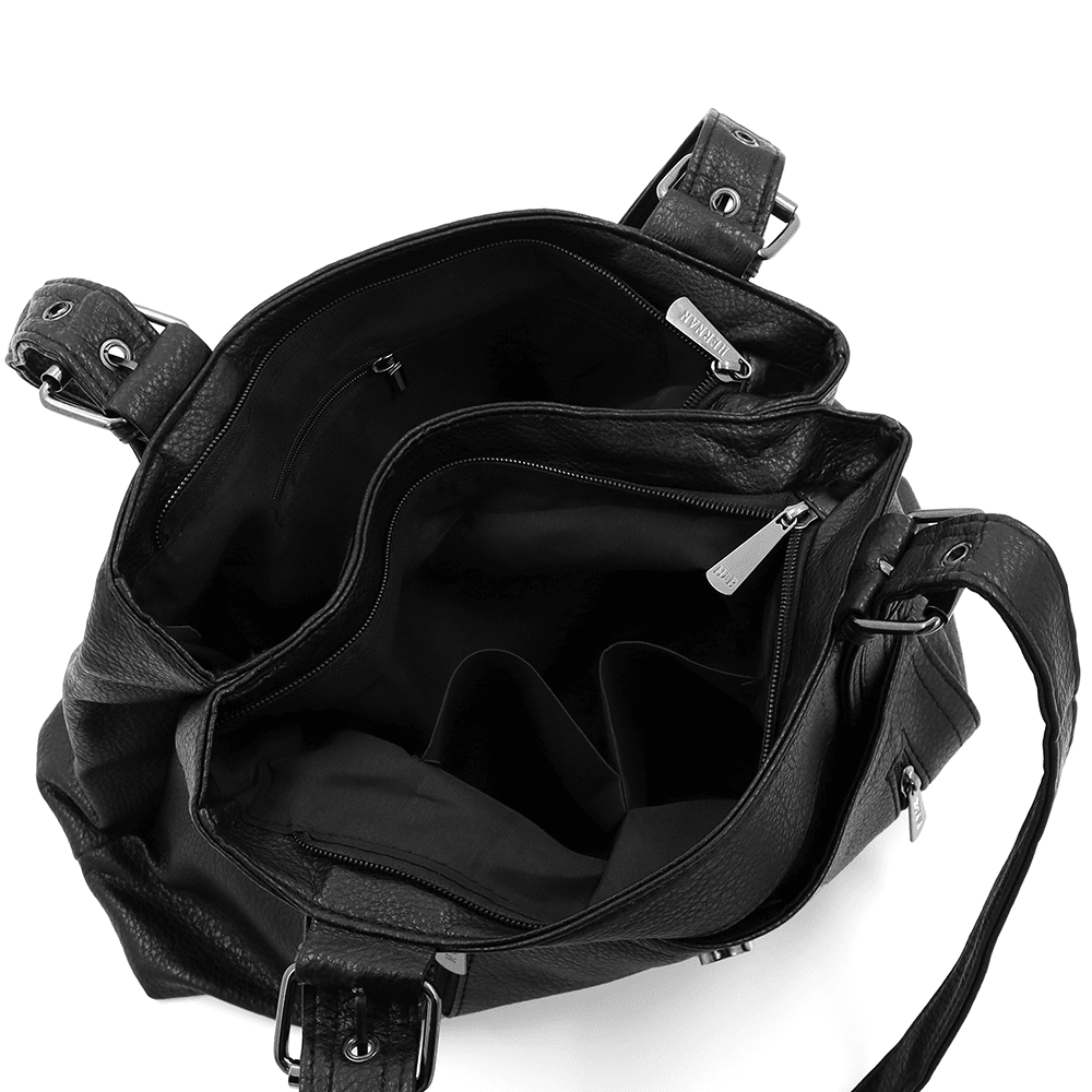 Női táska két rekesszel és sok zsebbel - fekete