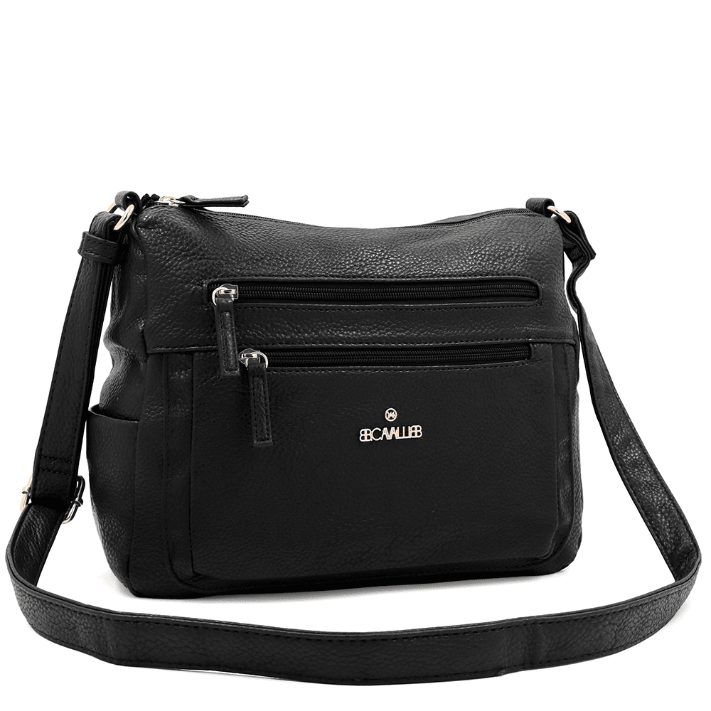 Női válltáska két rekesszel és zsebekkel - fekete