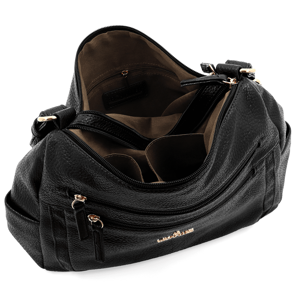 Női válltáska két rekesszel és zsebekkel - fekete