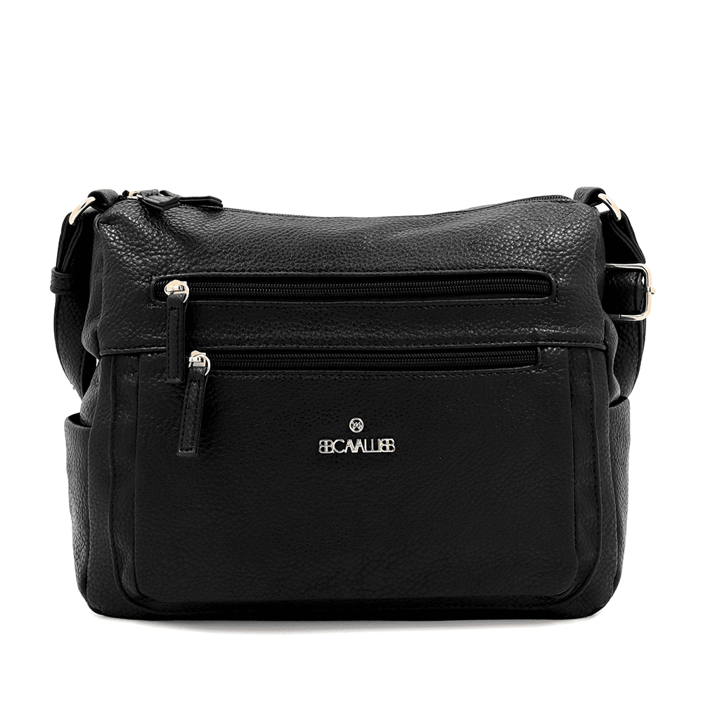 Női válltáska két rekesszel és zsebekkel - fekete