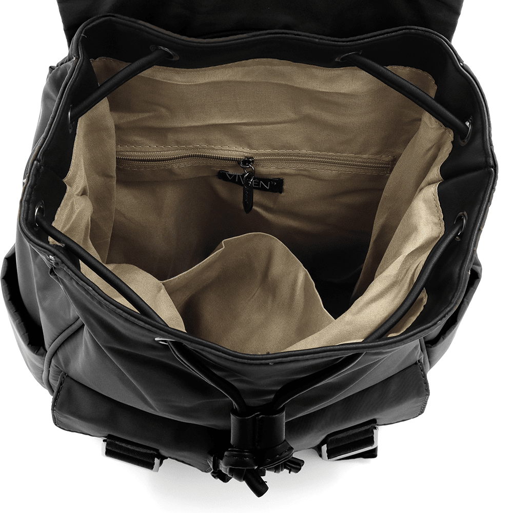 Női hátizsák szövetből, sok zsebbel - fekete