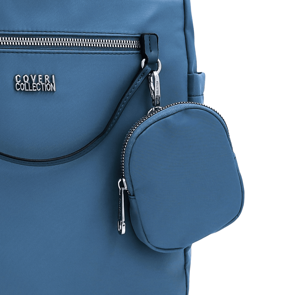 Női hátizsák szövetből, függő pénztárcával - kék