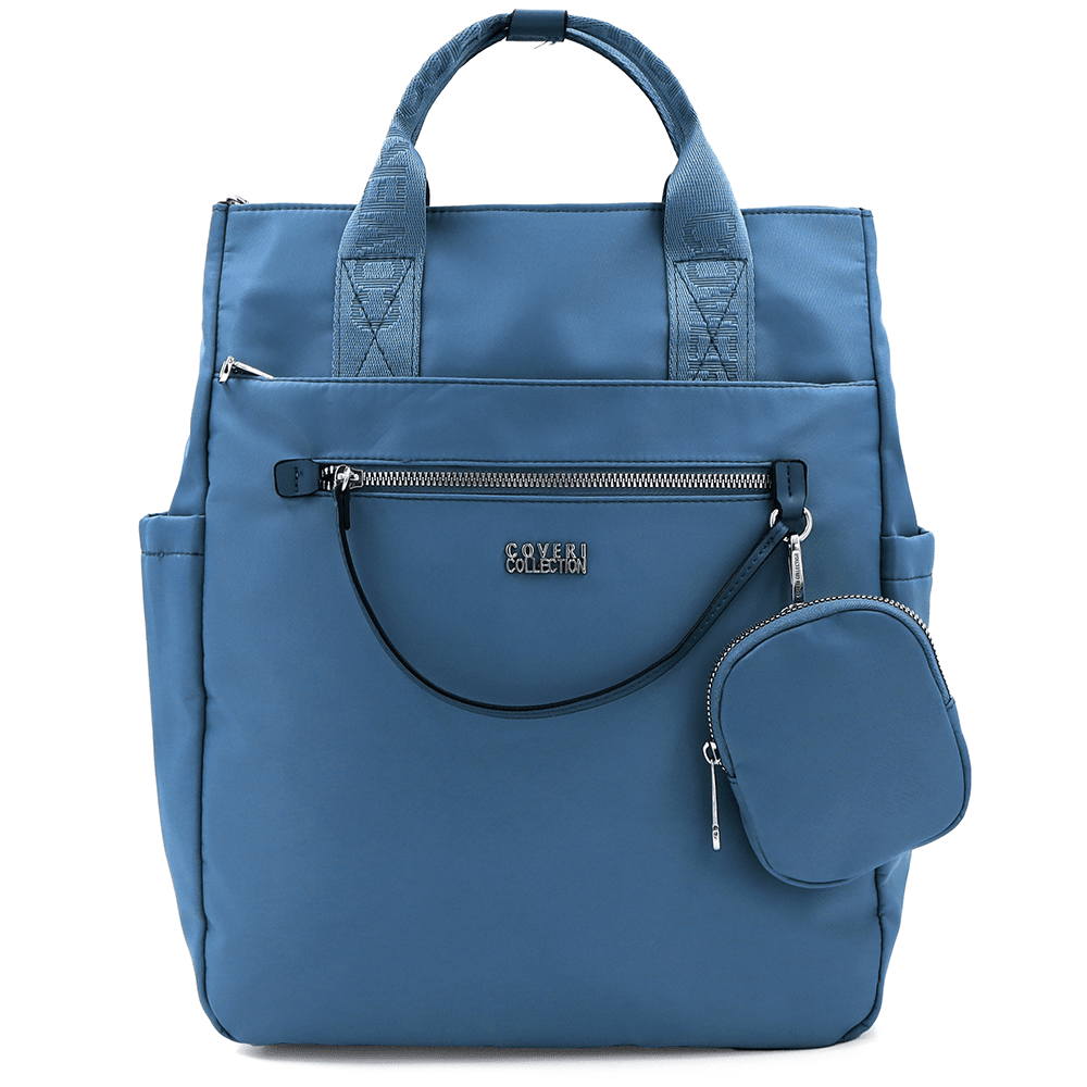 Női hátizsák szövetből, függő pénztárcával - kék