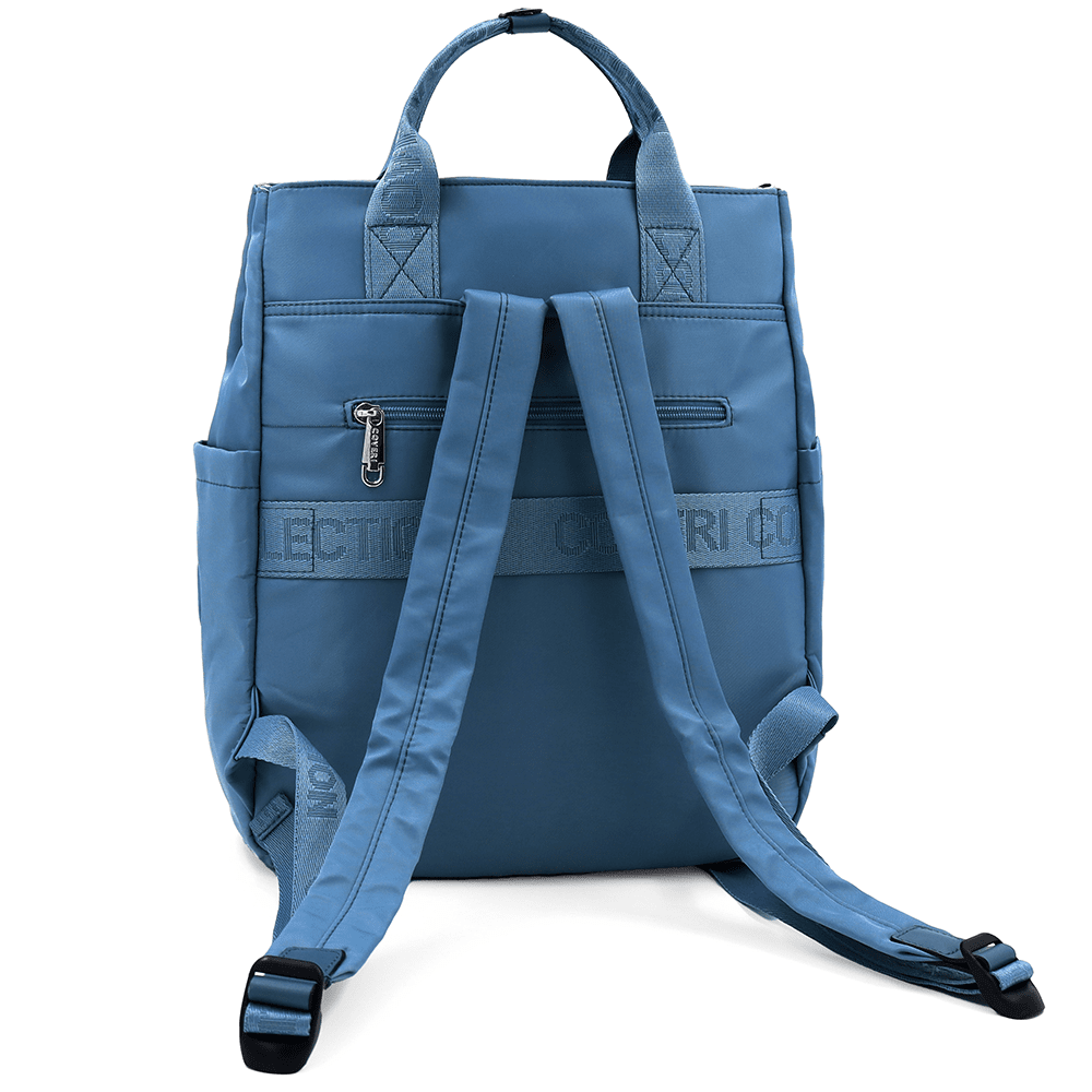 Női hátizsák szövetből, függő pénztárcával - kék