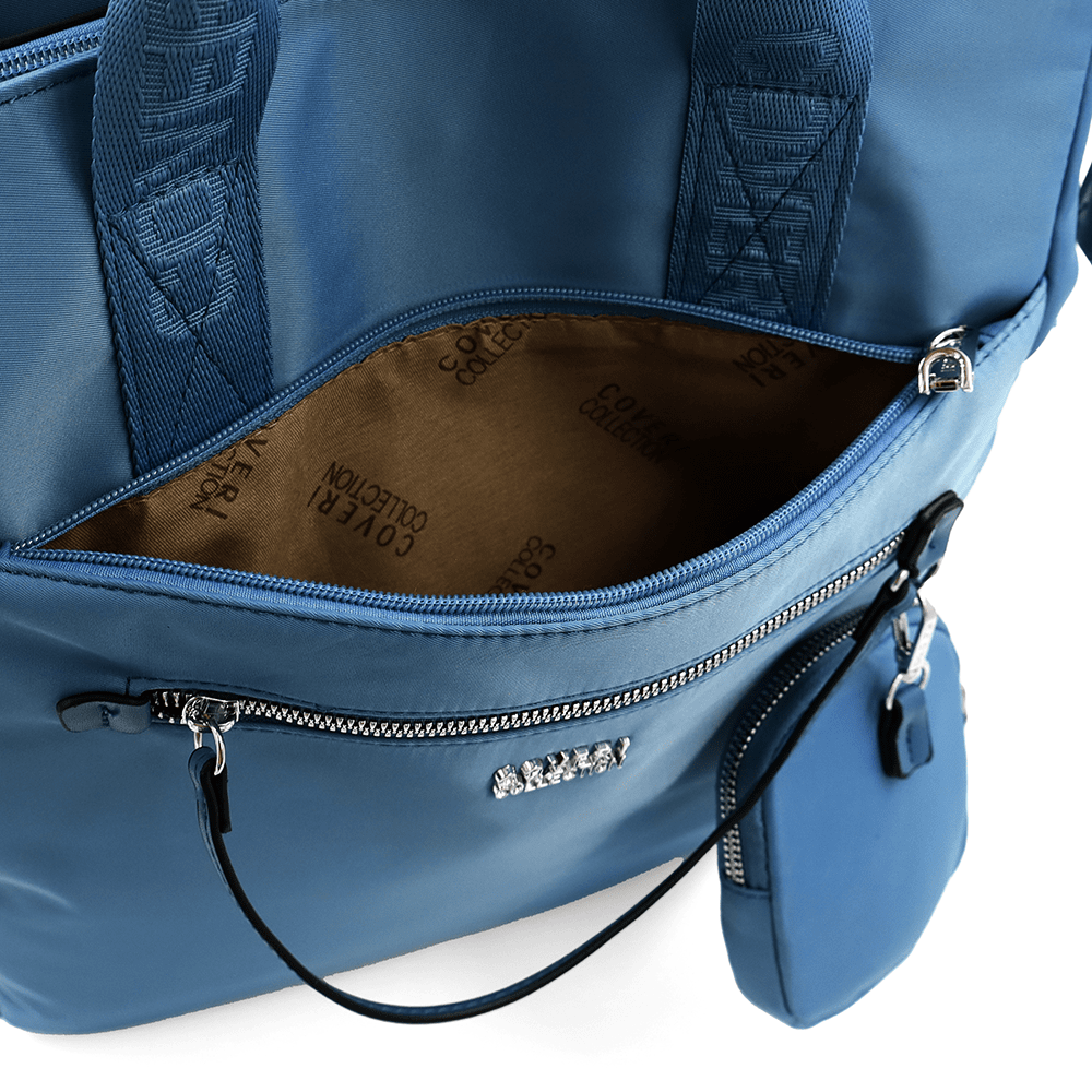 Női hátizsák szövetből, függő pénztárcával - kék