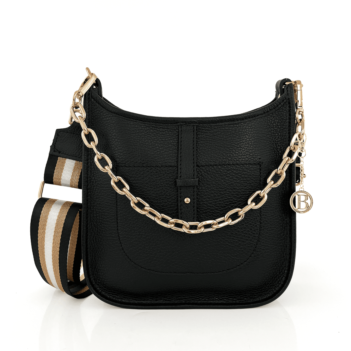 Női táska 2 fogantyúval természetes bőrből Lena - fekete