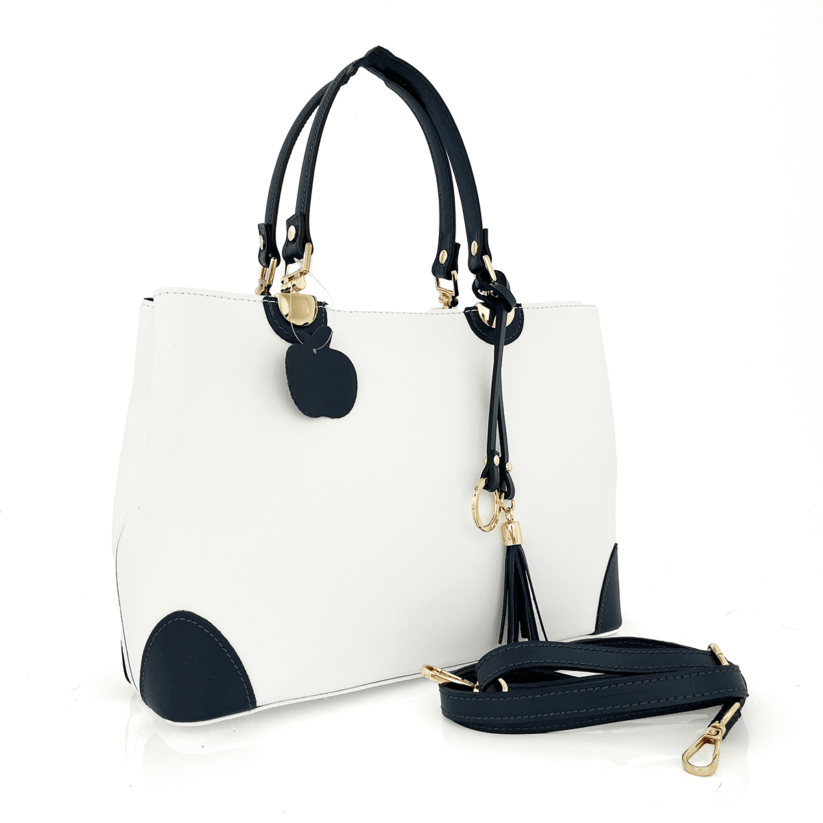 Női táska természetes bőrből Alika - fehér