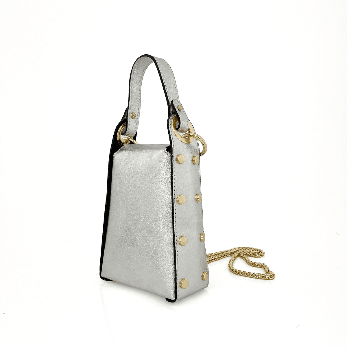 Női táska 2 fogantyúval, természetes bőrből, Azzurra  - ezüstös