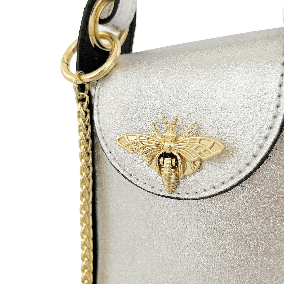 Női táska 2 fogantyúval, természetes bőrből, Azzurra  - ezüstös