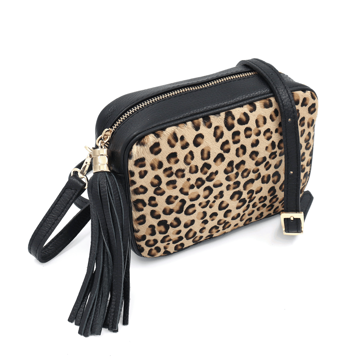 Természetes bőr válltáska állatmintával - fekete