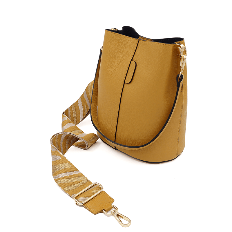 Női táska természetes bőrből, 2 fogantyúval Alba - mustársárga