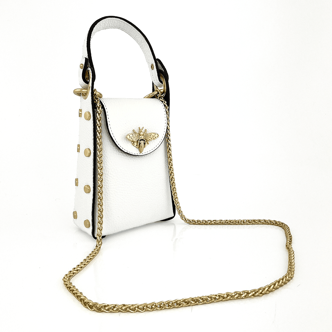 Női táska 2 fogantyúval természetes bőrből Azzurra  - fehér