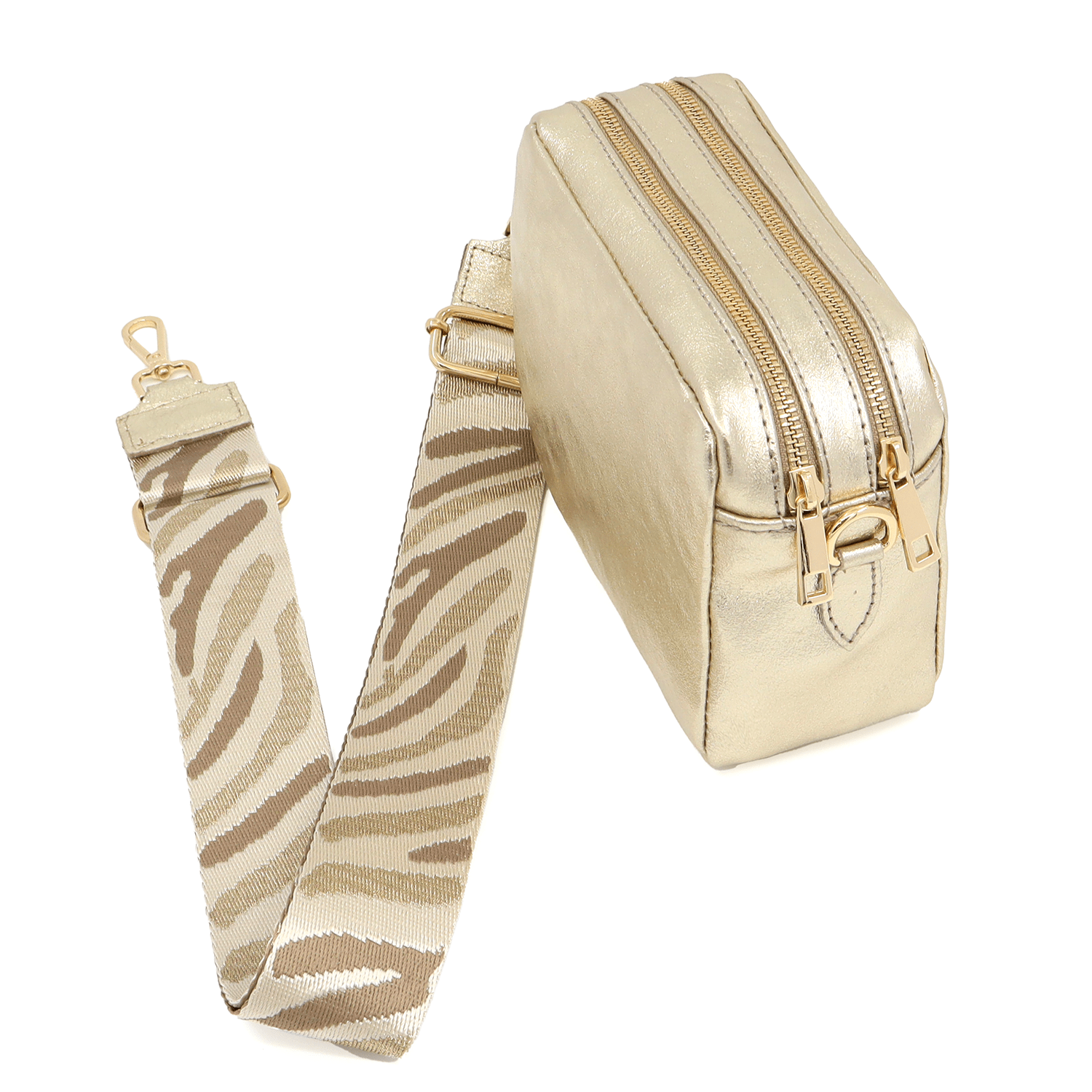 Természetes bőr válltáska 2 fogantyúval - arany színű