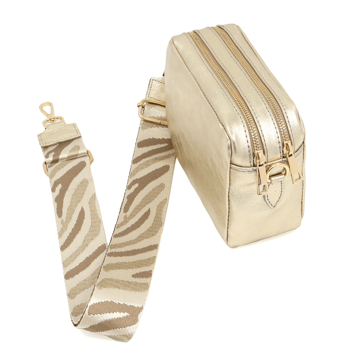 Természetes bőr válltáska 2 fogantyúval - arany színű