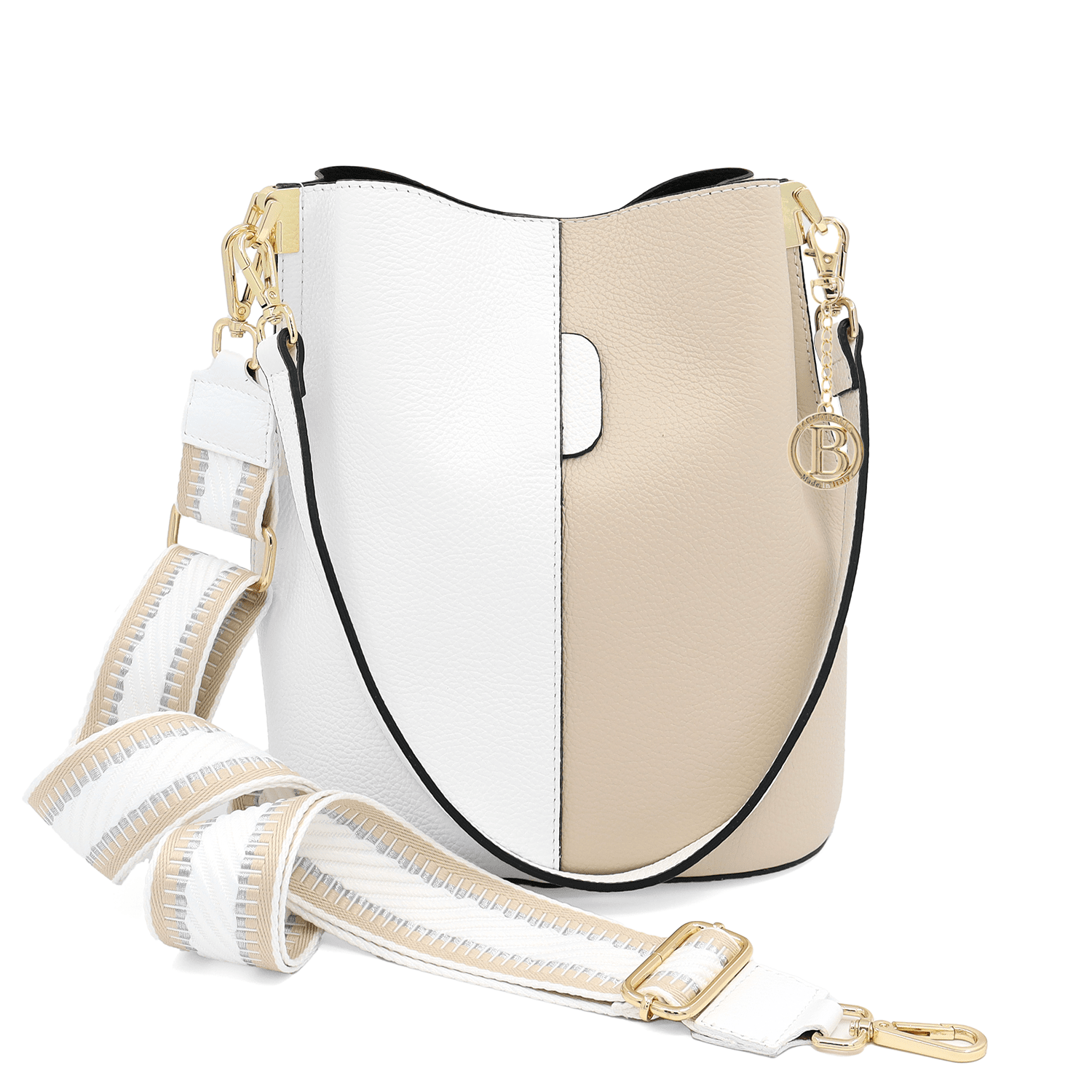 Női táska természetes bőrből, 2 fogantyúval Alba - fehér/bézs