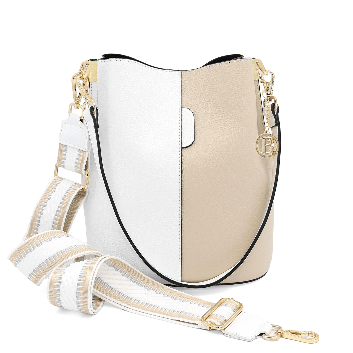 Női táska természetes bőrből, 2 fogantyúval Alba - fehér/bézs