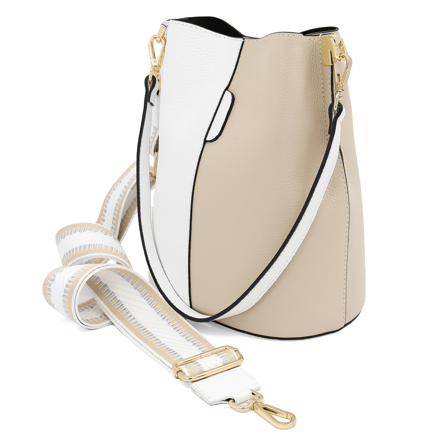 Női táska természetes bőrből, 2 fogantyúval Alba - fehér/bézs