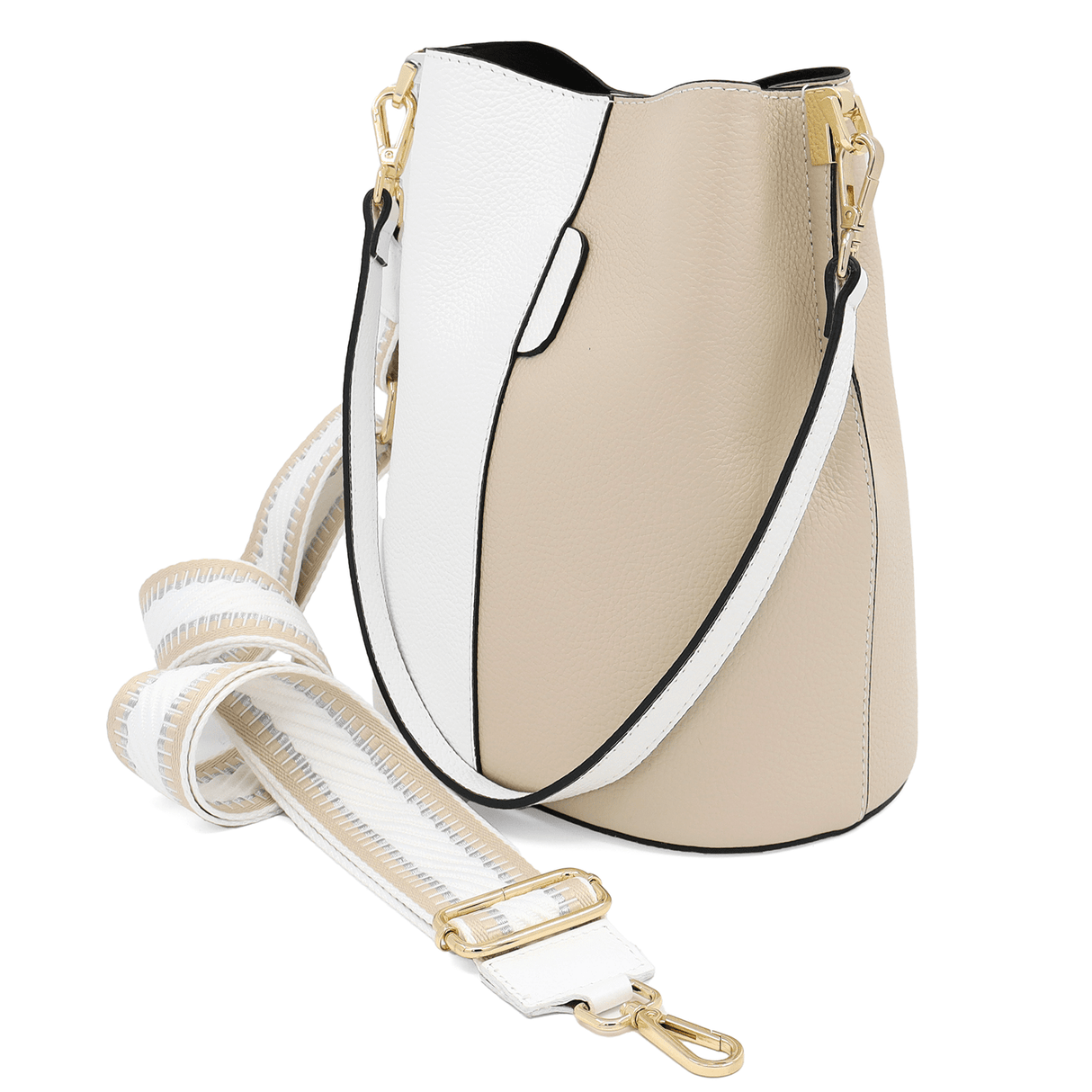 Női táska természetes bőrből, 2 fogantyúval Alba - fehér/bézs