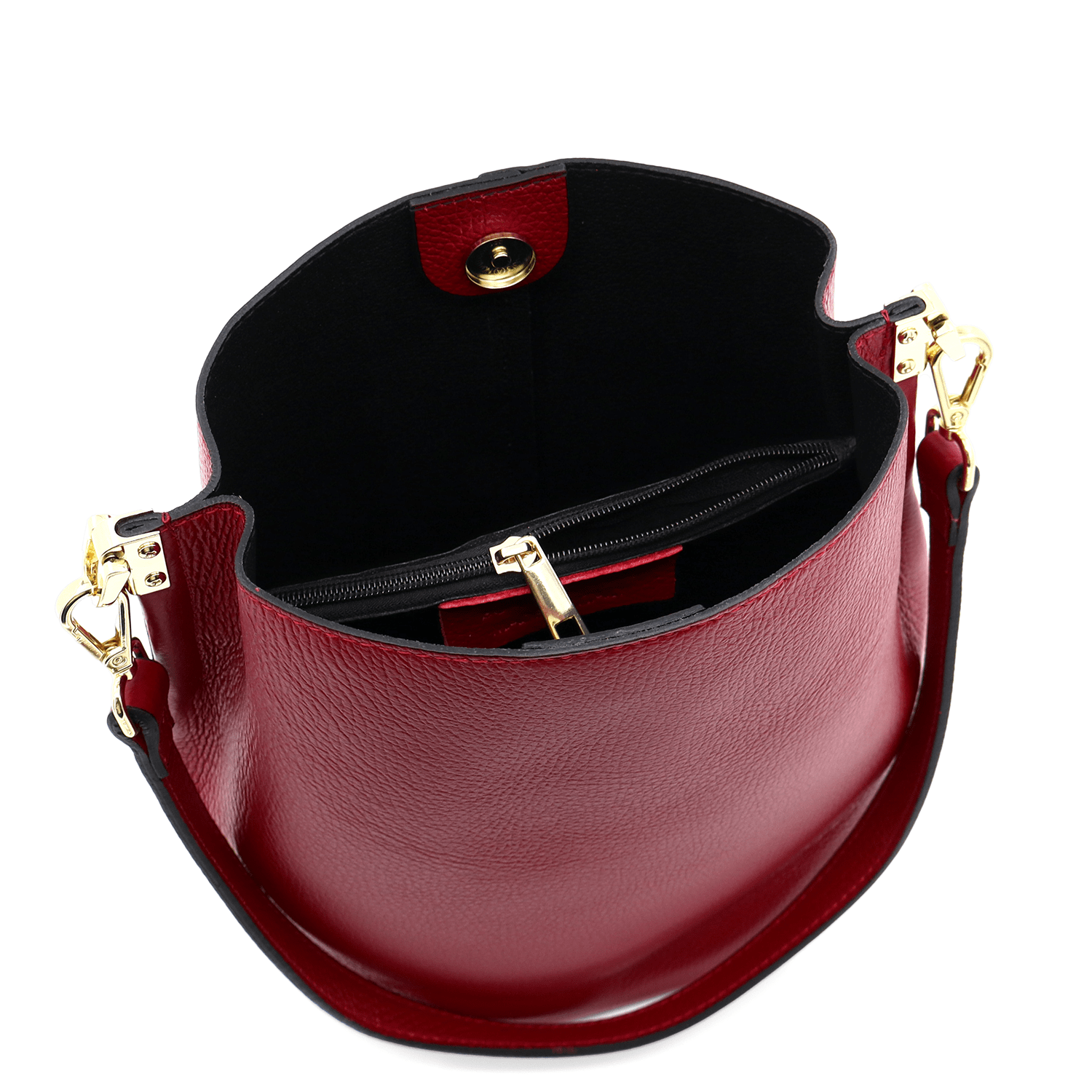 Női táska természetes bőrből, 2 fogantyúval Alba - sötétvörös