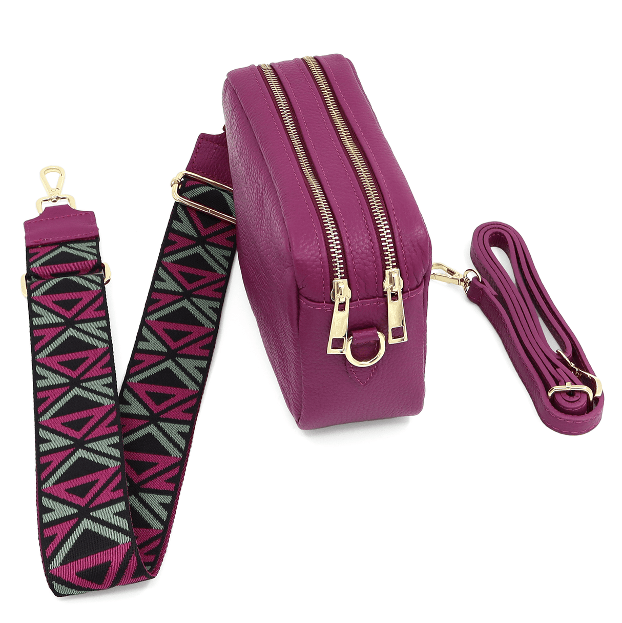 Természetes bőr válltáska 2 fogantyúval - sötét fukszia