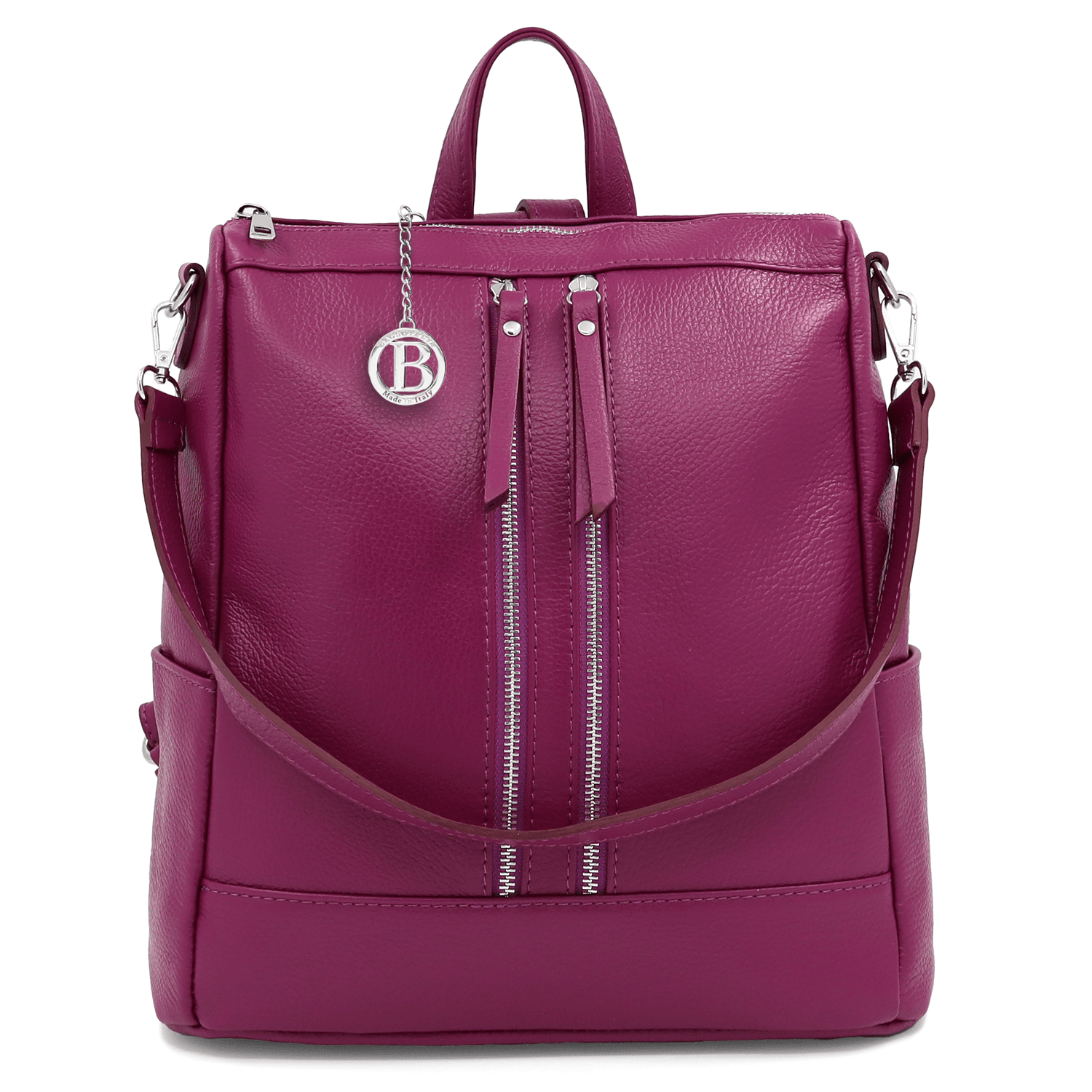 2 az 1-ben - Vittoria természetes bőr hátizsák és táska - sötét fukszia