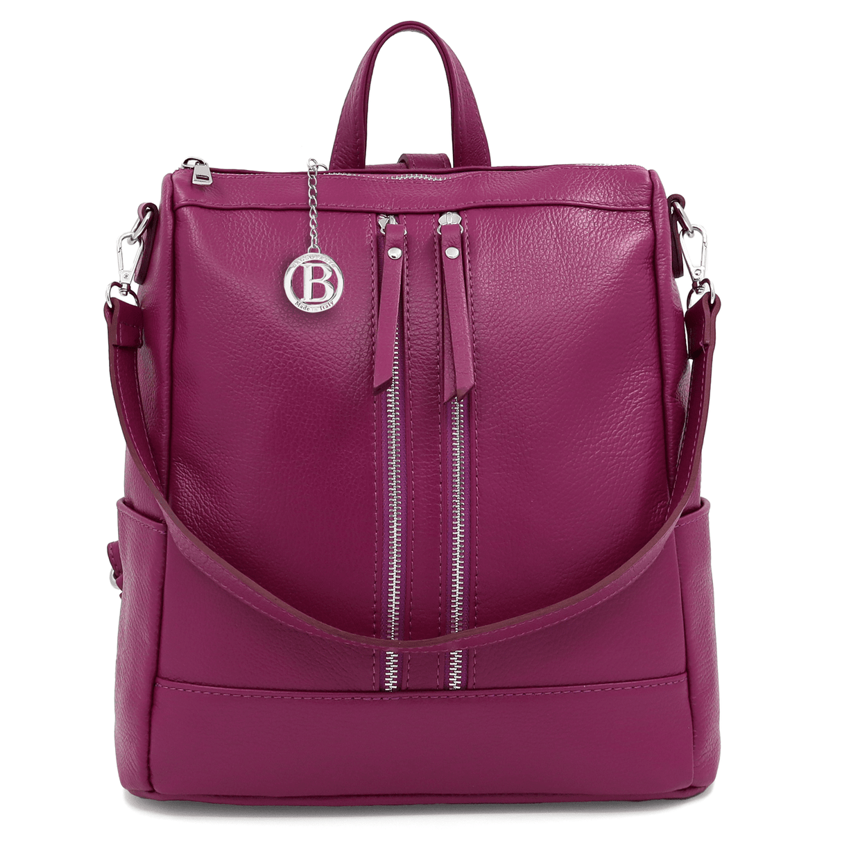 2 az 1-ben - Vittoria természetes bőr hátizsák és táska - sötét fukszia