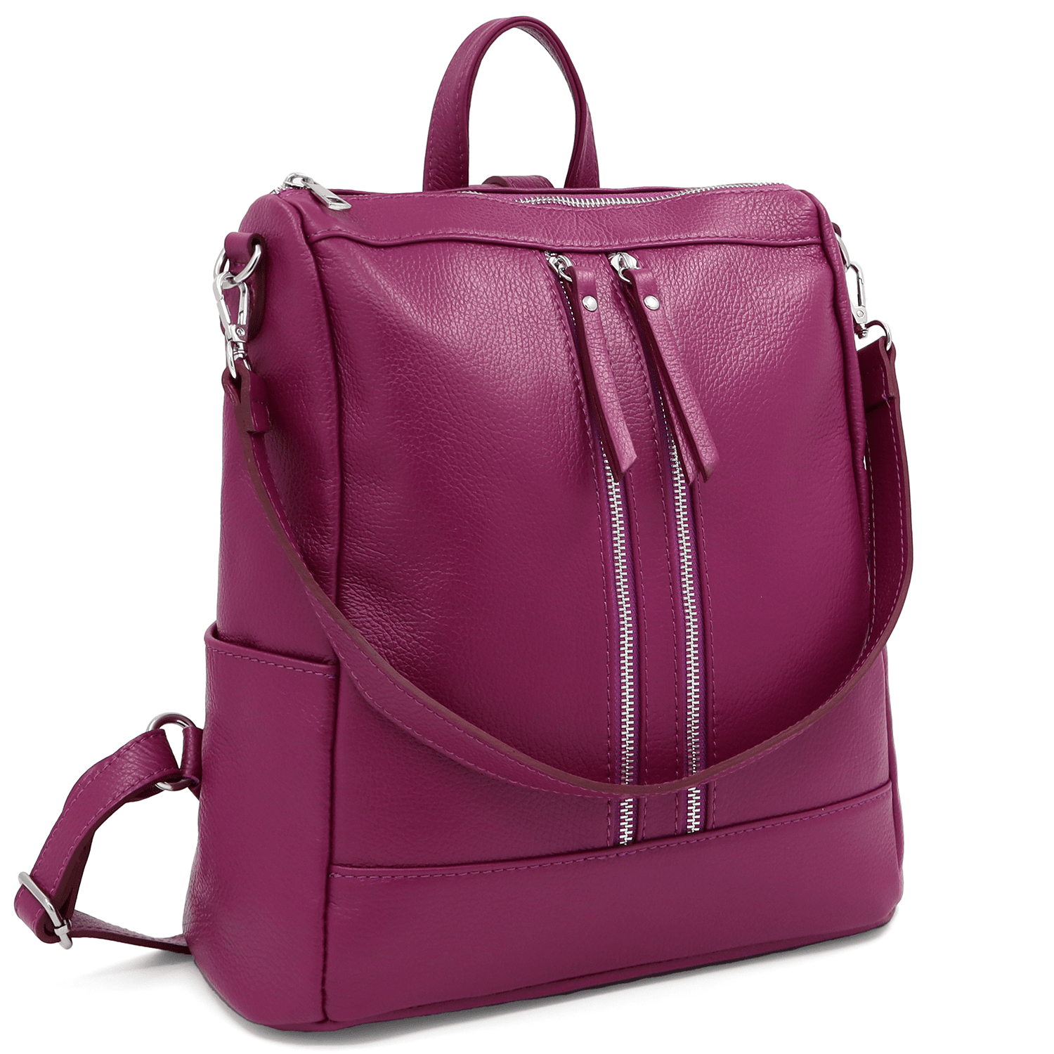 2 az 1-ben - Vittoria természetes bőr hátizsák és táska - sötét fukszia