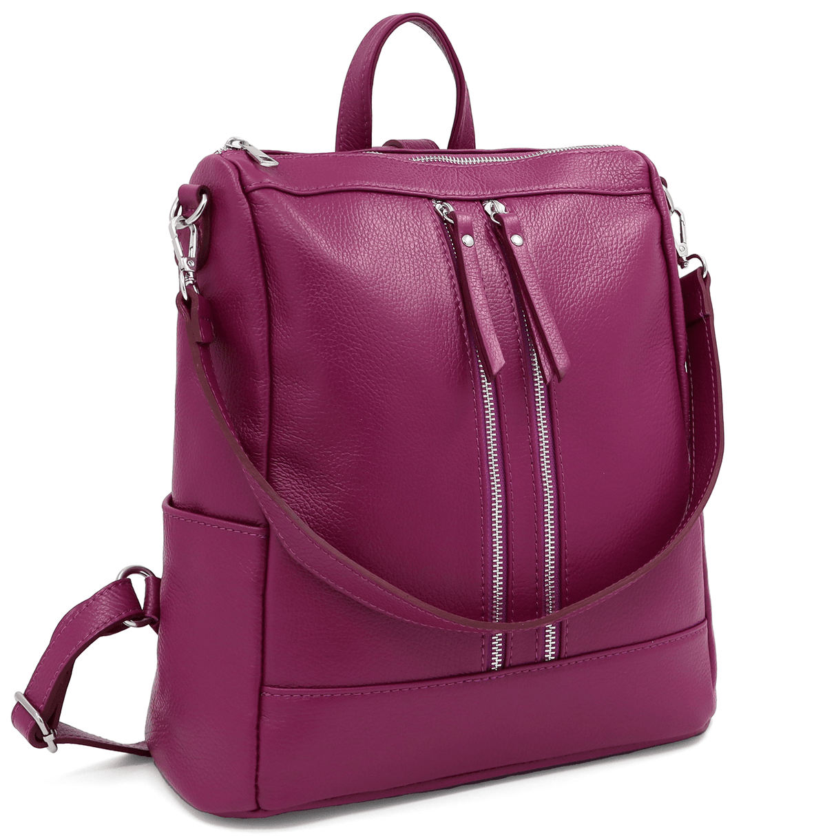 2 az 1-ben - Vittoria természetes bőr hátizsák és táska - sötét fukszia