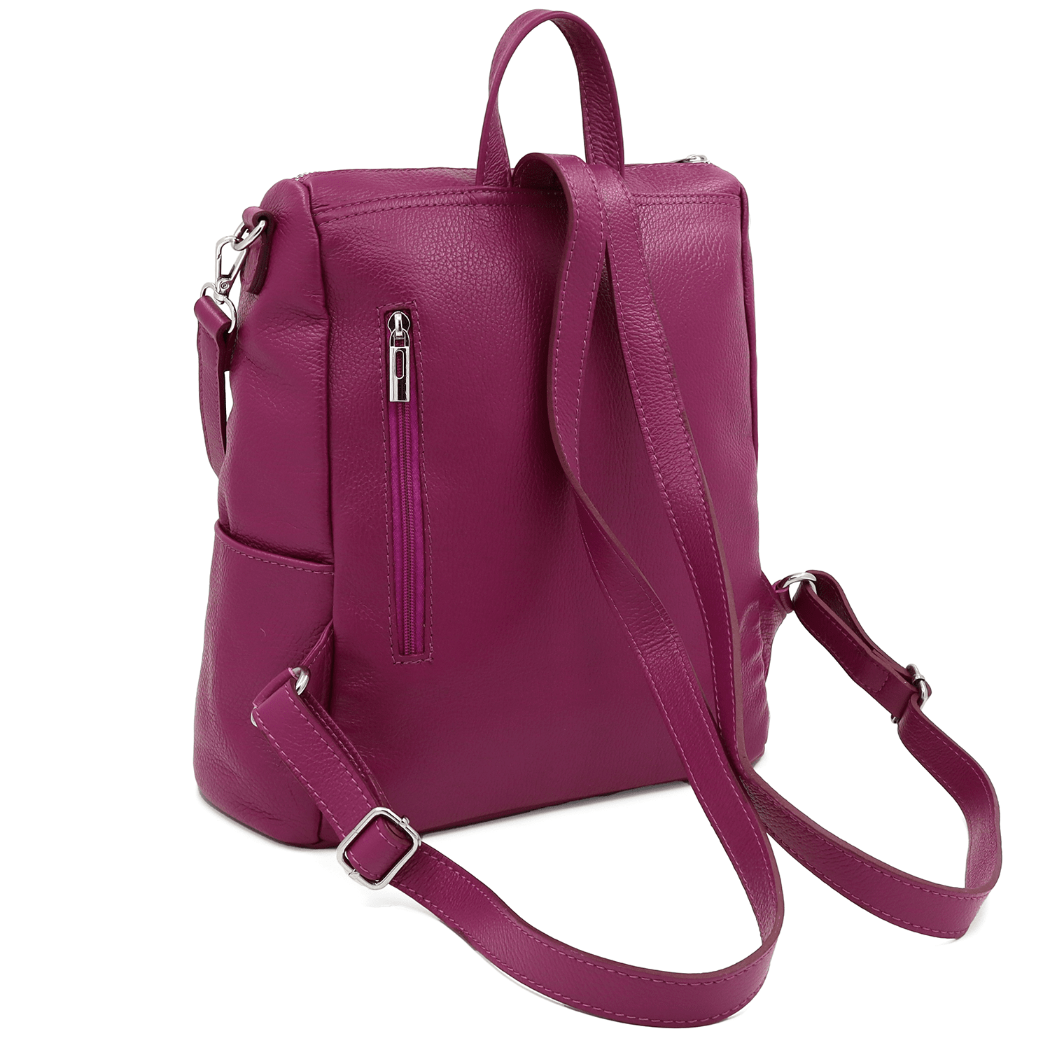 2 az 1-ben - Vittoria természetes bőr hátizsák és táska - sötét fukszia